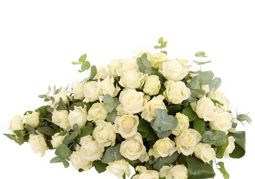 Rouwstuk witte rozen nu bij BoeketCadeau.nl