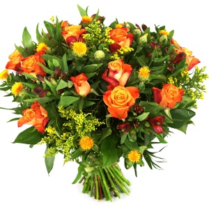 Oranje rozen en
3 soorten bloemen