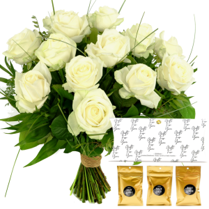Aja stout zak Witte rozen en zeepset giftbox bestellen BoeketCadeau.nl