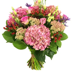 3 grote hortensia's 
en bloemen
