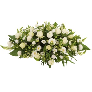 Rouwstuk 75 - 85 - 95 cm.
witte rozen en witte bloemen