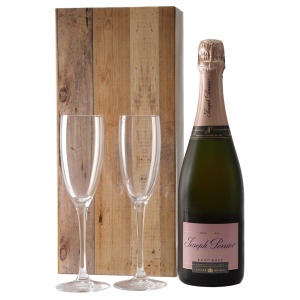 Joseph Perrier Rosé 
en 2 champagne glazen