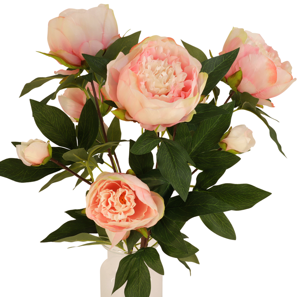Kunstbloemen boeket roze met 9 pioenrozen