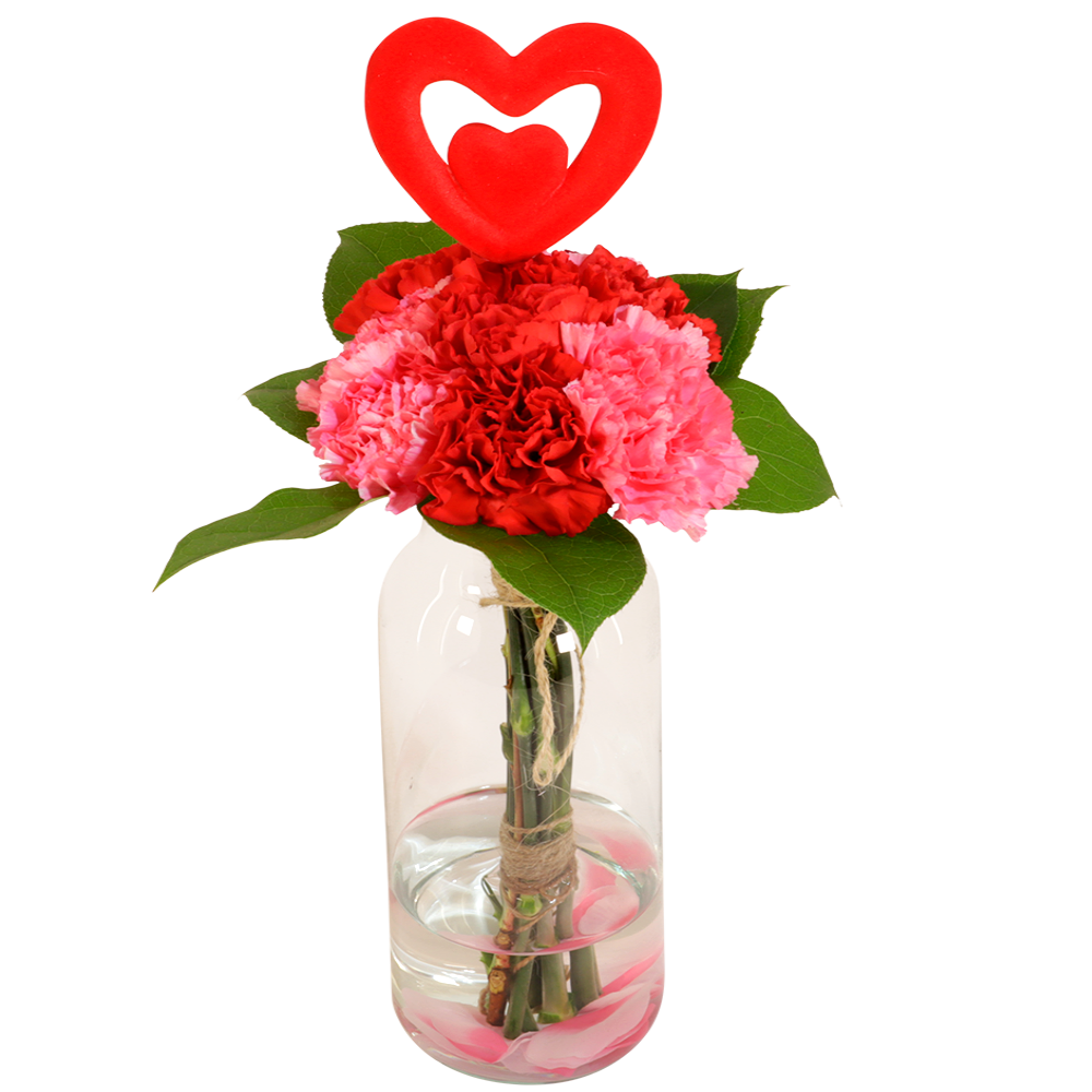 Bolletje liefde bloemen in smalle hoge glazen vaas ca. 30cm