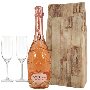 Luxe fles Voga Prosecco Rosé
 + champagne glazen