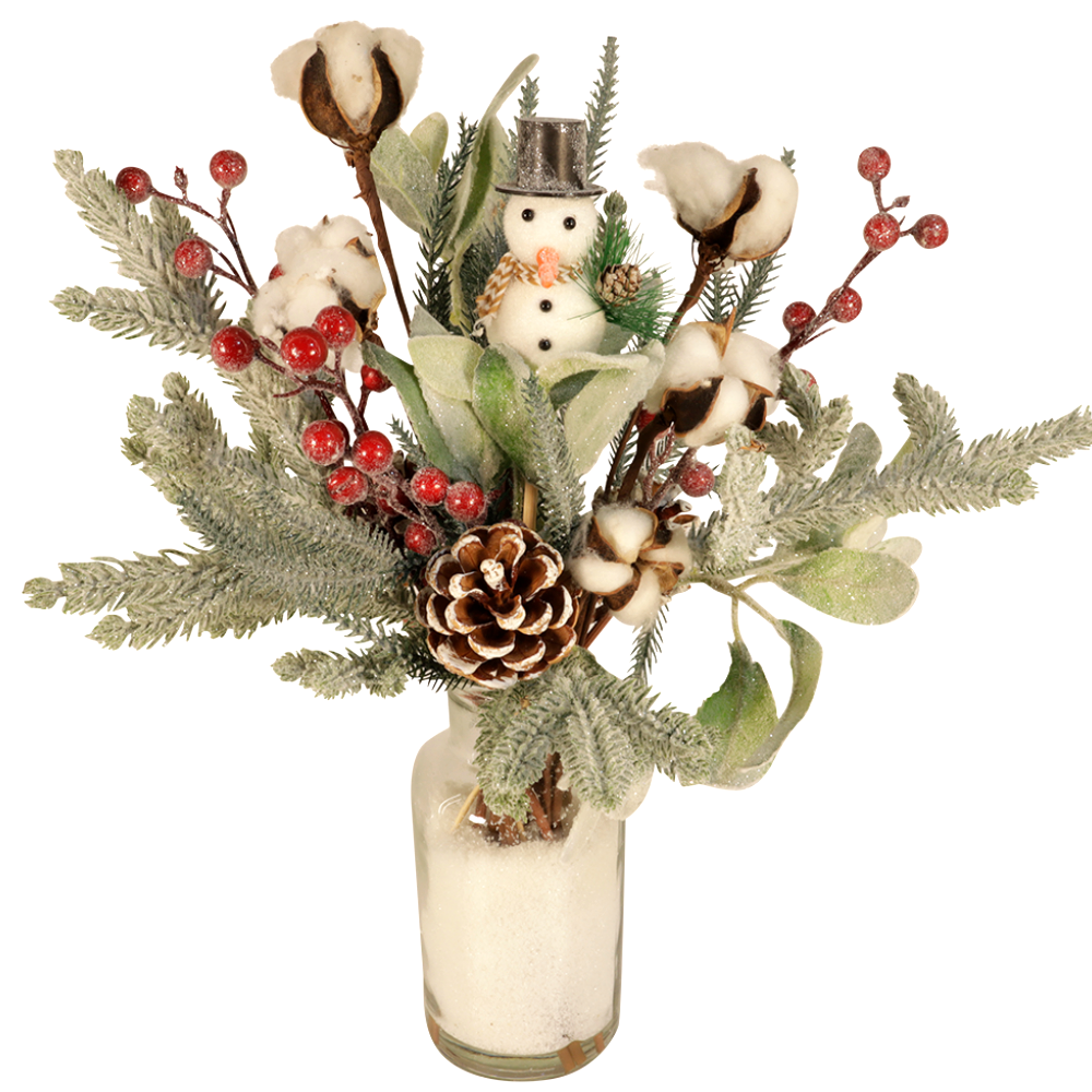 Frosty snowman kunst bouquet inclusief vaas