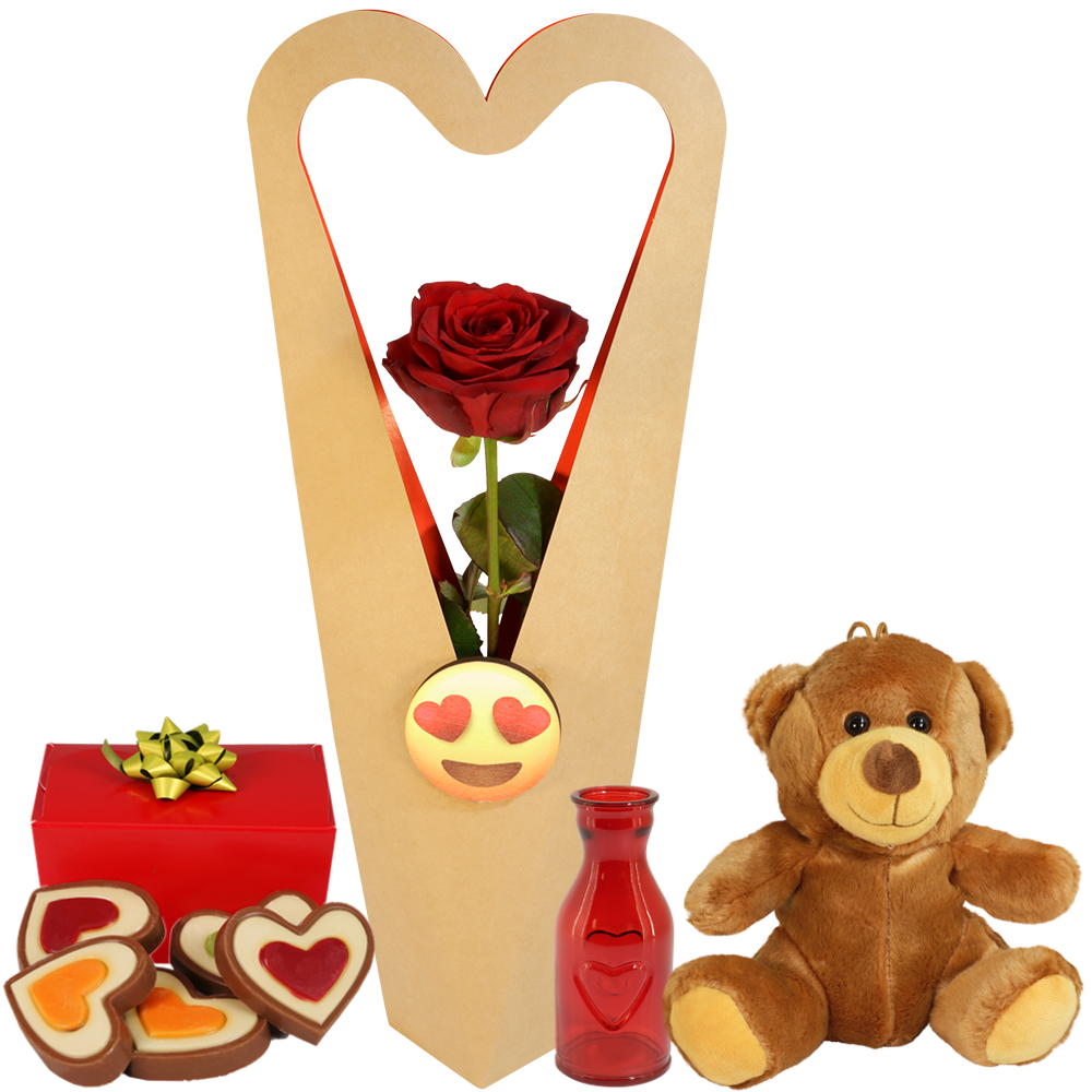 Boeketcadeau Rode Valentijn roos in sierlijke doos