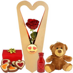 Rode Valentijn roos
in sierlijke doos + .....