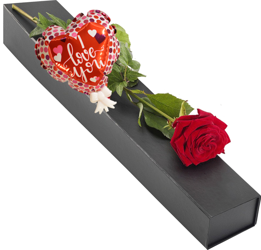 Luxe zwarte geschenkdoos met rode roos