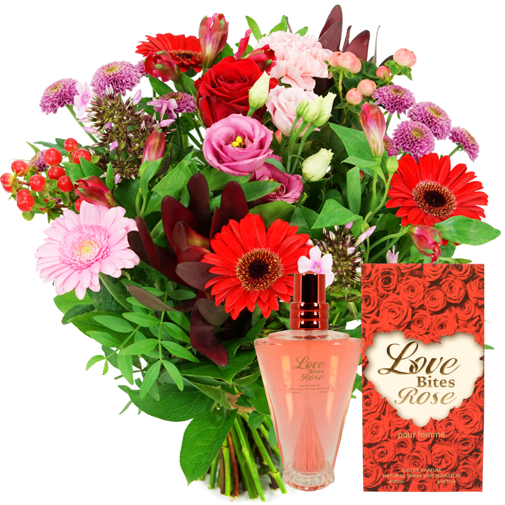 Boeketcadeau Moederdag boeket roze rood + rozenparfum